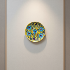 Handcrafted Blue Pottery Wall Plate –  Quartz Artwork | Floral Yellow Wall Décor