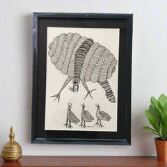 Mother Bird and Chicks - Gond Art