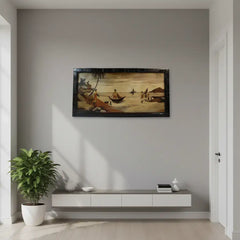 Traditional Mysore Inlay Art – Riverside Nature Scene in Rosewood Frame Inlay Art