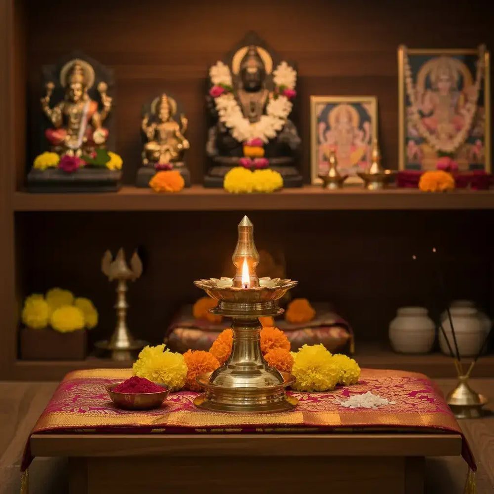 Handcrafted Bronze Bhadra Deepam – Auspicious Temple Lamp pooja accessories