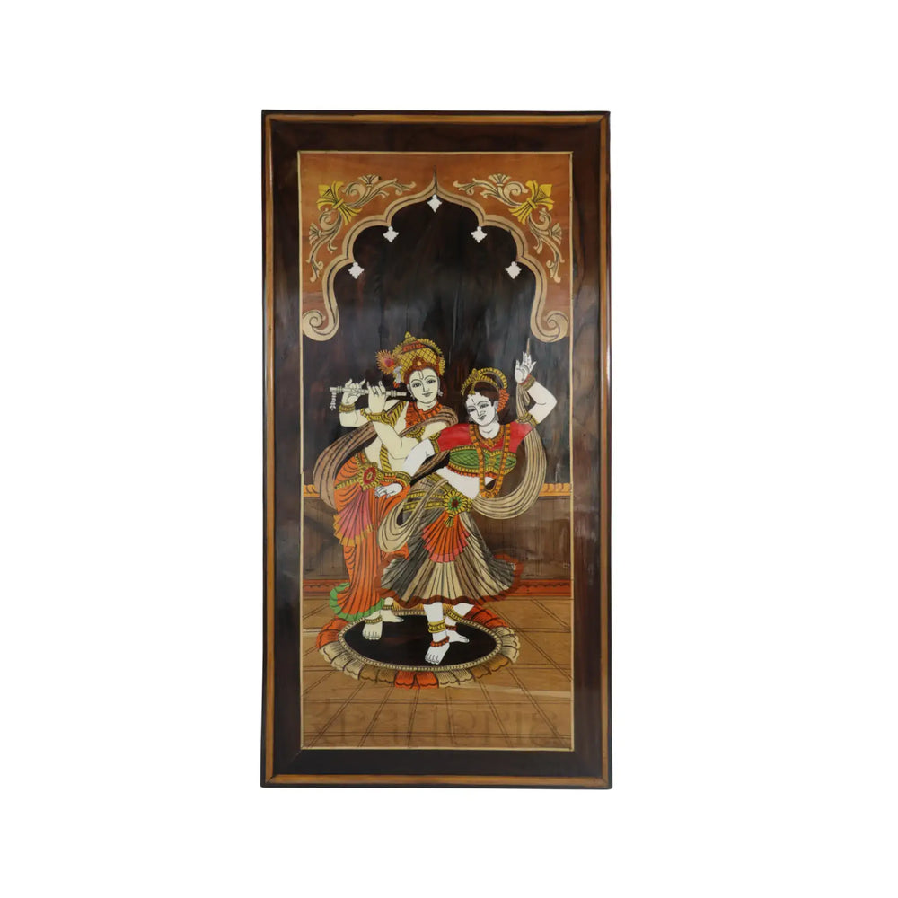 Radha Krishna in Rosewood Inlay – Exquisite Mysore Handicraft Wall Décor Inlay Art