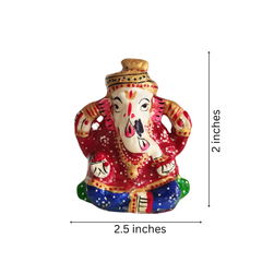 Artisan Hand-Painted Ganesha Idol - Royal Red & Blue Meenakari Finish