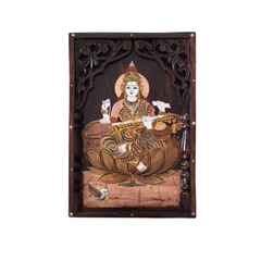 Divine Saraswati Devi Rosewood Inlay Panel – Wisdom & Knowledge Wall Art
