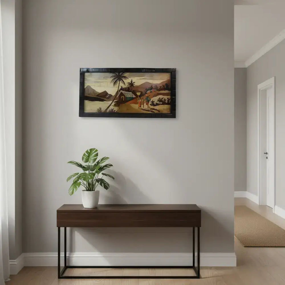 Mysore Landscape Inlay Art – Elegant Rosewood Wall Hanging Inlay Art