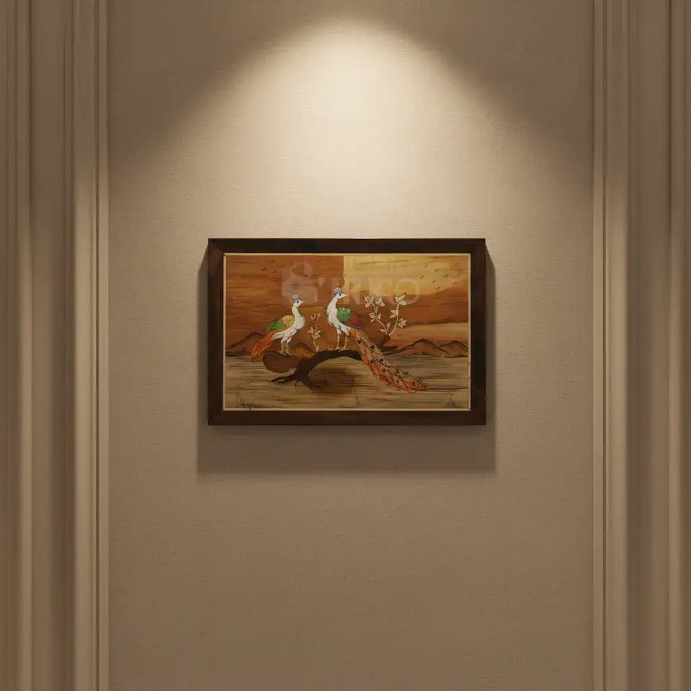 Rosewood Inlay Artwork – Graceful Peacock Motif Handmade Frame Arun