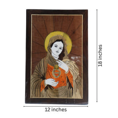 Mother Mary (Mary Mata) in Rosewood Inlay – Handcrafted Spiritual Wall Frame Arun
