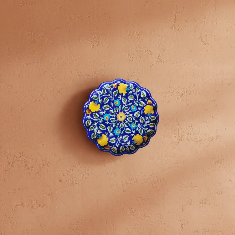 Hand-Painted Blue Pottery Wall Plate Pottery