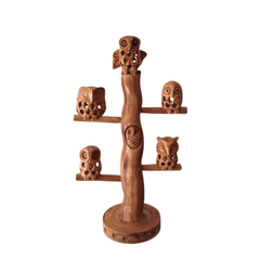 Carved Wooden Owl on Tree | Handmade Natural Home Decor