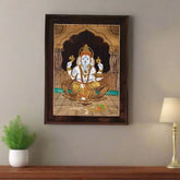 Devotional Rosewood Inlay – Lord Ganesha on Lotus Throne Inlay Art