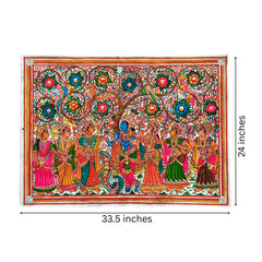 Krishna's Divine Flute Amidst the Gopis and Kalpavriksha Leather Paintings