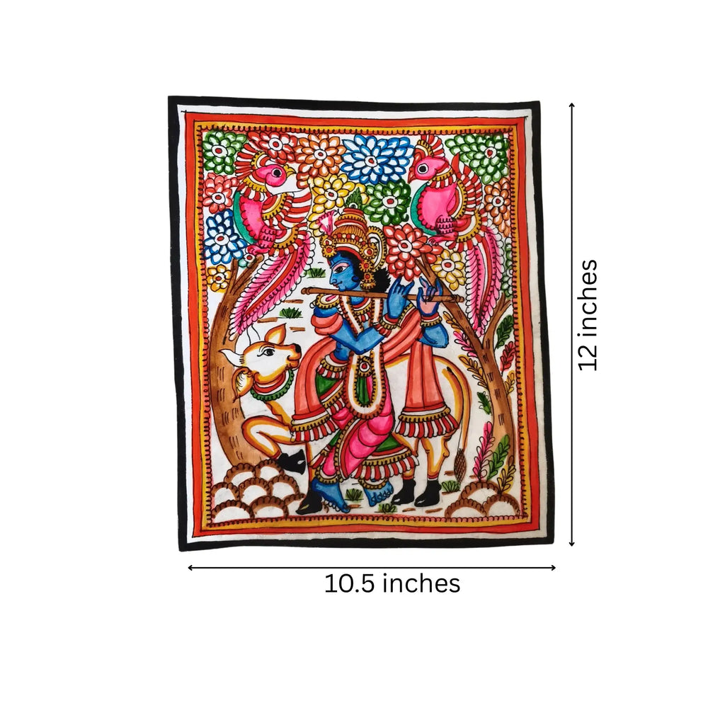 The Divine Flute - Melody of Krishna Leather Paintings