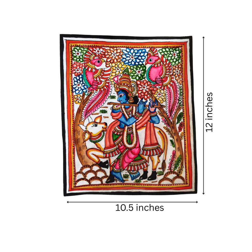 The Divine Flute - Melody of Krishna Leather Paintings