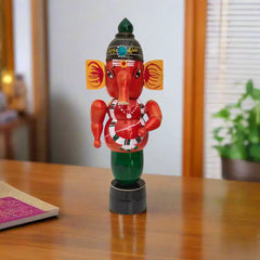 Etikoppaka Wooden Lord Ganesha Idol – Red and Green Lacquerware Etikoppaka Lacquerware