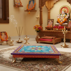 Hand-Painted Wooden Stool For Pooja (Chowki) with Traditional Design Wood Decorative