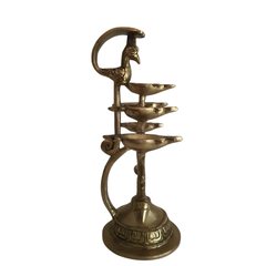 Ornate Brass Multi-Wick Diya Lamp with Peacock Motif - Traditional Pooja Item Brass Ware