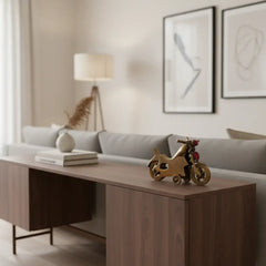 Brass Motorcycle Figurine with Red Gem Accents | Vintage Bike Model Collectible Brass Ware