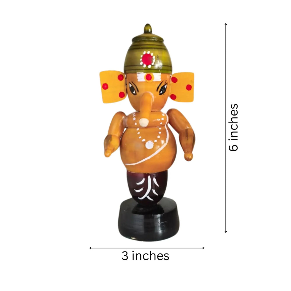 Handcrafted Wooden Ganesha Idol - Traditional Indian Home Decor Etikoppaka Lacquerware