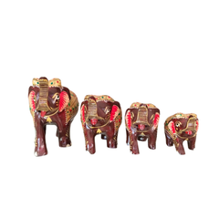 Hand-Painted Wooden Elephant with Trunk Up | Decorative Figurine