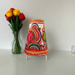 Handcrafted Leather Puppetry Vibrant Peacock Motifs | Bed Lamp Leather Paintings