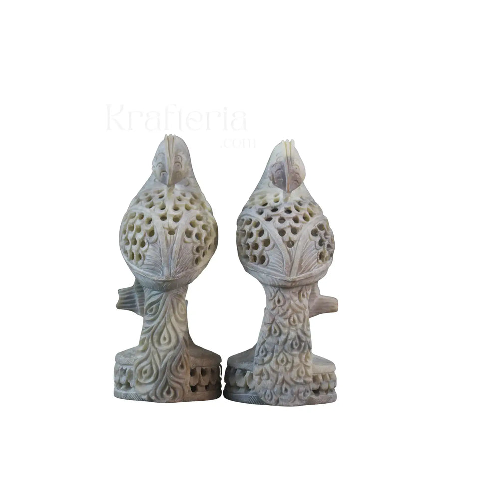 Peacock Pair with Fine Jali Carving – Ethnic Indian Handicraft Figurines Bachcha Lal