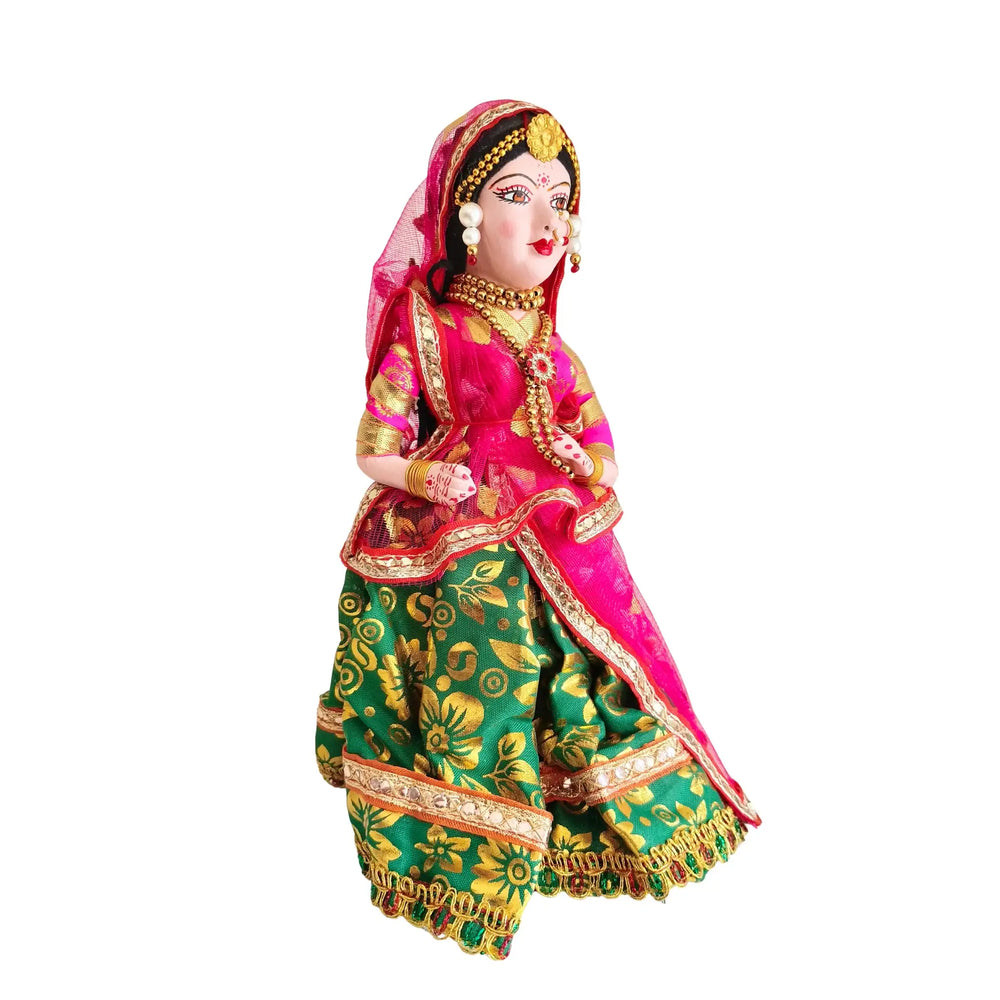 Traditional Indian Bride Doll Figurine Wooden Decorative