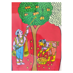 Hand-Painted Rural Harvest & Toddy Tapping Cheriyal Painting Cheriyala Painting
