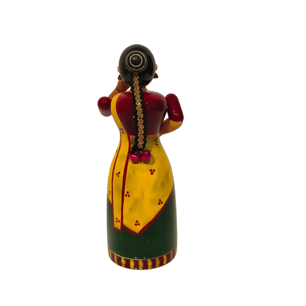 Handcrafted Etikoppaka Wooden Woman with Parrot | Traditional Indian Art Etikoppaka Lacquerware