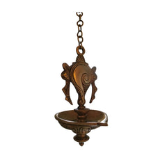 Auspicious Handcrafted Hanging Brass Deepam (Diya) with Decorative Shankha Motif Brass Ware