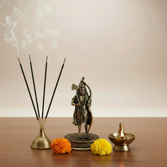 Brass Idol of Lord Parashurama with Axe and Bow on Intricate Pedestal