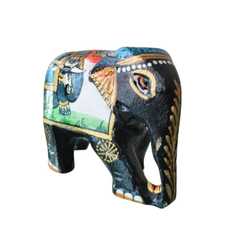 Black Painted Wooden Mughal Elephants – Elegant Decorative Figurines