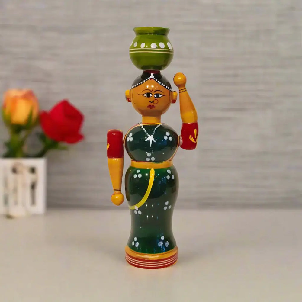 Rural Grace – Handcrafted Village Woman Etikoppaka Lacquerware