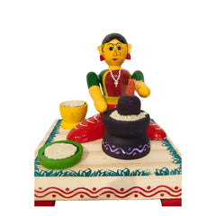 Etikoppaka Wooden Toy - The Traditional Woman Grinding Grains Etikoppaka Lacquerware