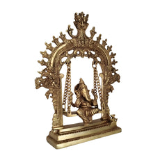 Unique Brass Lord Ganesha on Swing (Jhula): Idol of Joy, Playfulness, and Auspiciousness Brass Ware