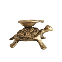 Golden Brass Tortoise Diya (Oil Lamp) - Kurma Vastu Accent