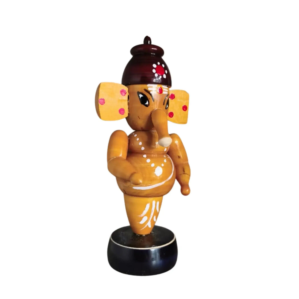 Handcrafted Wooden Ganesha Idol - Traditional Indian Home Decor Etikoppaka Lacquerware