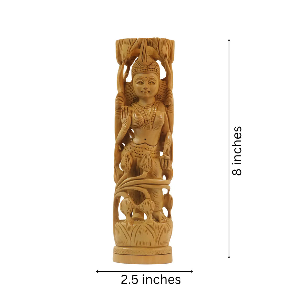Hand-Carved Wooden Goddess Parvathi Statue – Standing on Lotus Wooden Decorative