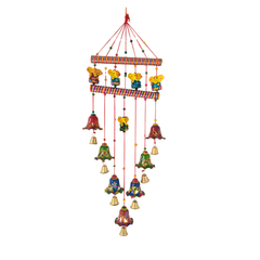 Vibrant Rajasthani Ganesh and Bell Wind Chime Wall Hanging