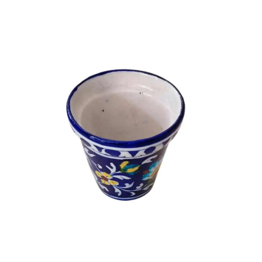 Hand-Painted Blue Pottery Floral Planter | Decorative Plant Pot Pottery