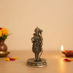 Antique Brass Idol Of Lord Rama with Bow and Arrow on Etched Pedestal Brass Ware