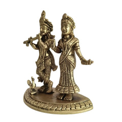 Brass Radha Krishna Idol with Flute – Embodiment of Eternal Love and Divine Bliss Brass Ware