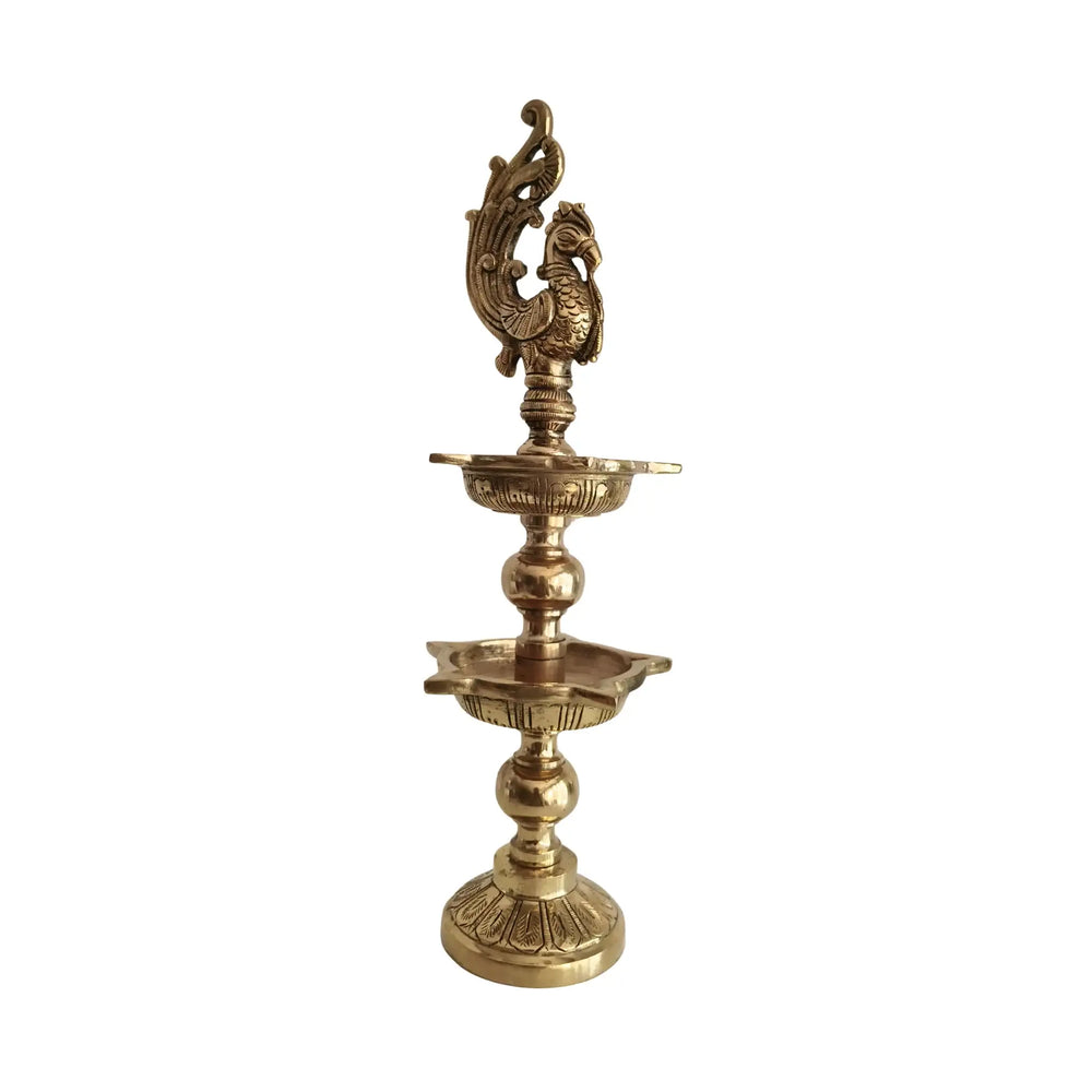 Brass Multi-Tier Peacock Diya - Traditional Indian Oil Lamp Brass Ware