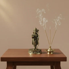 Antique Brass Idol Of Lord Rama with Bow and Arrow on Etched Pedestal Brass Ware