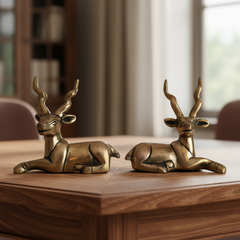 Handcrafted Brass Deer Pair Statues | Elegant Antelope Figurines for Home Decor