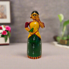 Handcrafted Etikoppaka Wooden Woman with Parrot | Traditional Indian Art