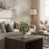 Handcrafted traditional Indian peacock showpiece with intricate adornments and vibrant hand-painted detailing