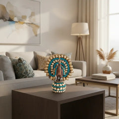 Handcrafted traditional Indian peacock showpiece with intricate adornments and vibrant hand-painted detailing