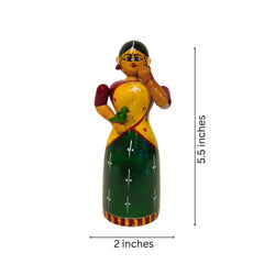 Handcrafted Etikoppaka Wooden Woman with Parrot | Traditional Indian Art Etikoppaka Lacquerware