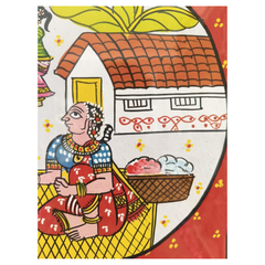 Authentic Cheriyal Art Painting of Indian Village Life – Framed Wall Decor Cheriyala Painting