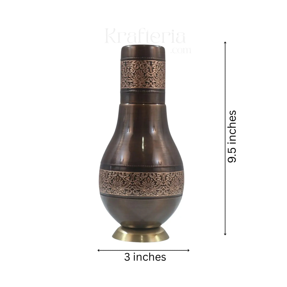 Pure Copper Embossed Bedroom Bottle With Inbuilt Glass Brass Ware