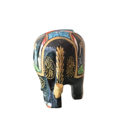 Black Painted Wooden Mughal Elephants – Elegant Decorative Figurines